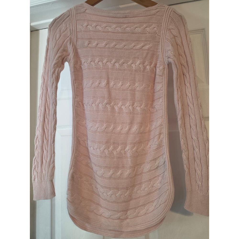 Lauren Ralph Lauren Pink Cable‎ Knit Sweater Boat Neck Curved Hem XXS